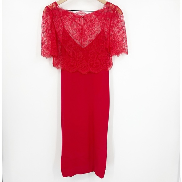 Vintage Marchesa Made In USA Red Lace Overlay Midi Dress Sz 2 Elegant Cocktail - Picture 1 of 11